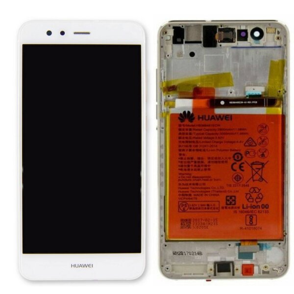 Huawei P10 Lite LCD Display Bildschirm Touch Screen Akku + Rahmen - Service Pack Weiß